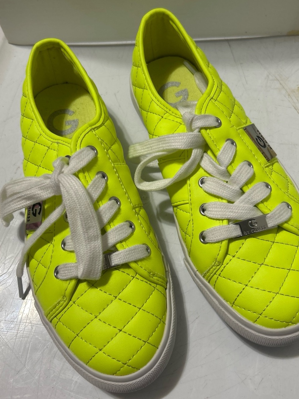 Guess Neon Yellow Quilted Lace-Up Sneakers